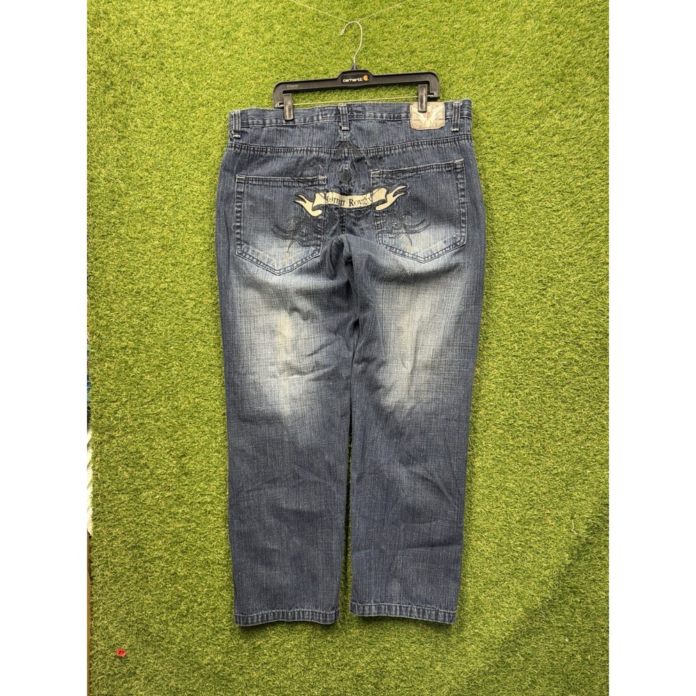 y2k Jeans Mens 40x32 Slim Straight Leg Baggy Skater Buckle Grunge Punk Royalty